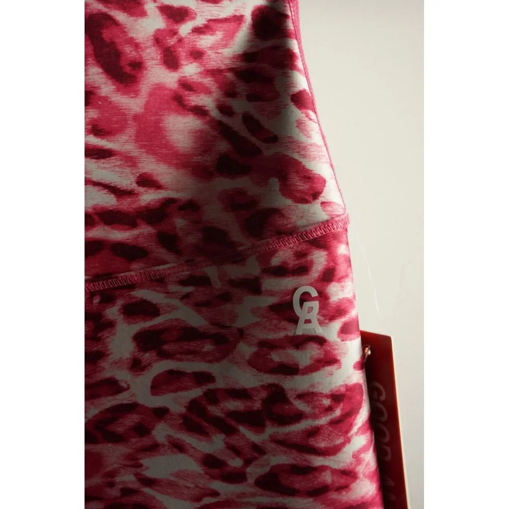 New 89$ Good American Core Power 7/8 Leggings Pink Leopard Wicking Athletic Sz 2